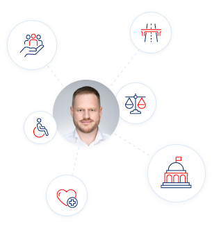 Zdjęcie Janusza Cieszyńskiego połączone z ikonami